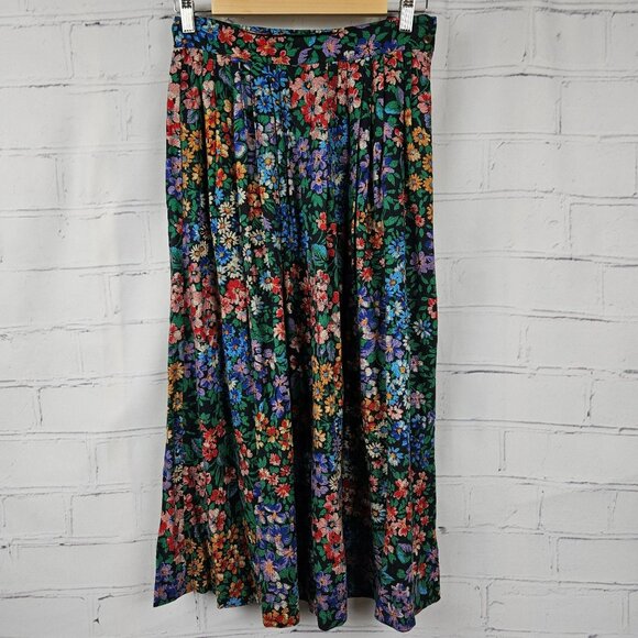 Rafaella Floral Maxi Skirt Pleated Womens 8 Rayon Wool Blend Button Multicolor - Picture 2 of 12